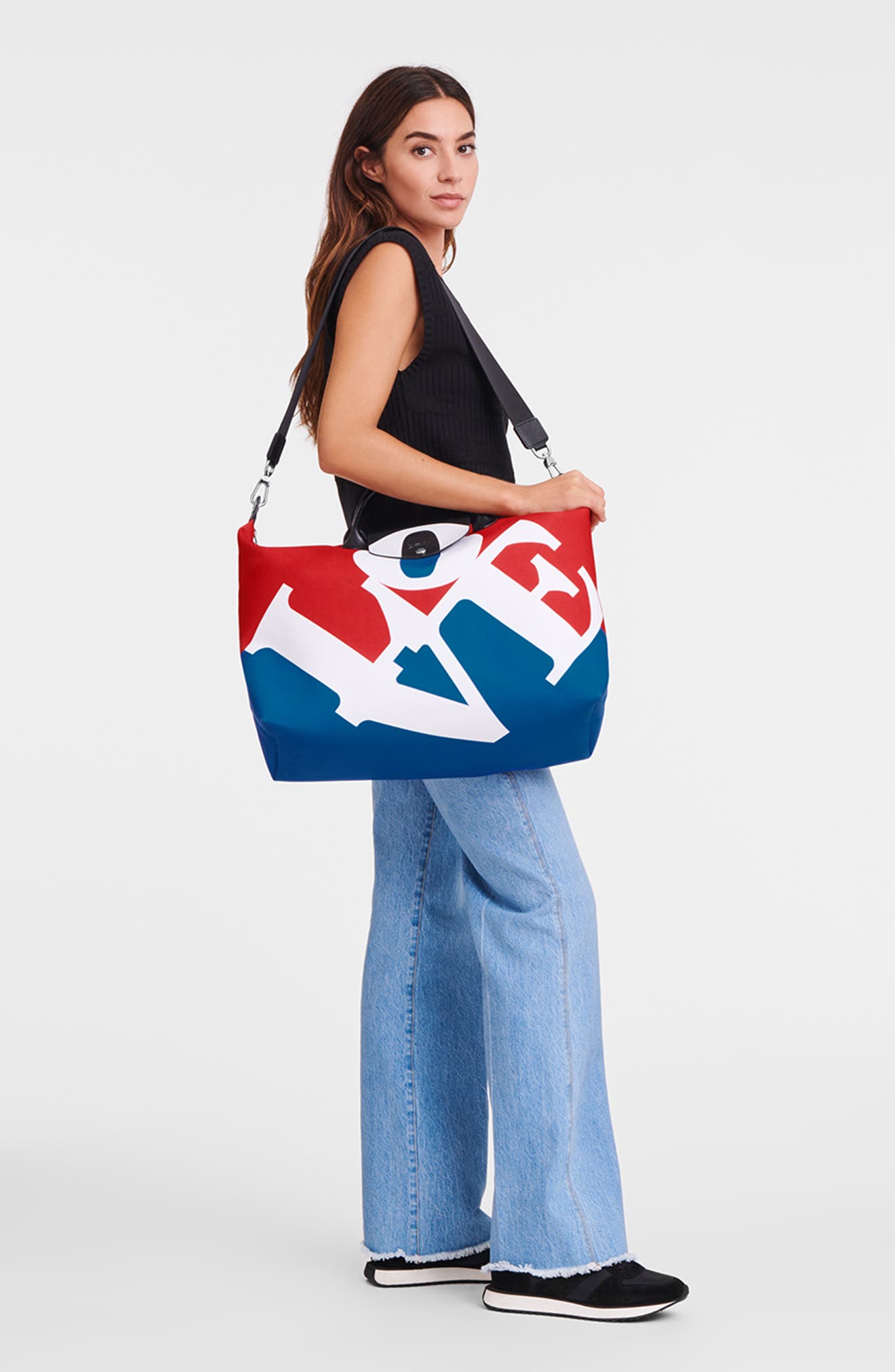 Longchamp X Robert Indiana Large Le Pliage Recycled Polyester Canvas Duffle Bag, Alternate, color, 