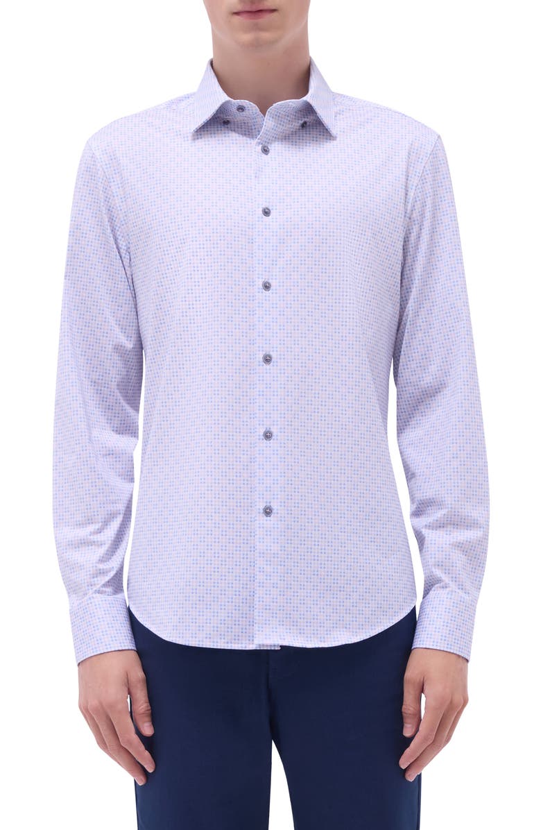 Bugatchi Jules OoohCotton<sup>®</sup> Grid Button-Up Shirt, Main, color, Dusty Pink