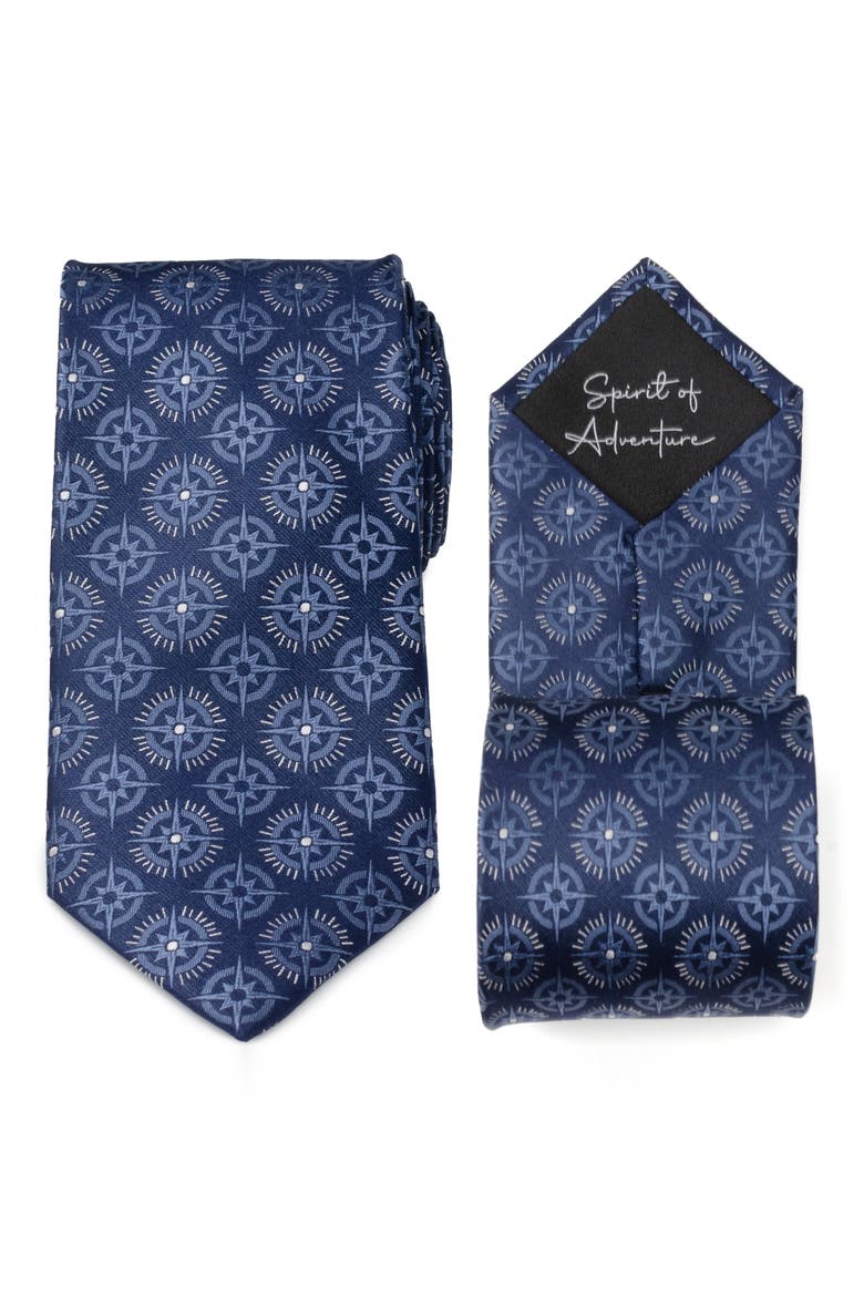 Compass Hidden Message Silk Tie, Alternate, color, BLUE