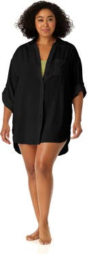 Anne Cole Women's Plus Live In Color Button Down Shirt Swimsuit Cover Up