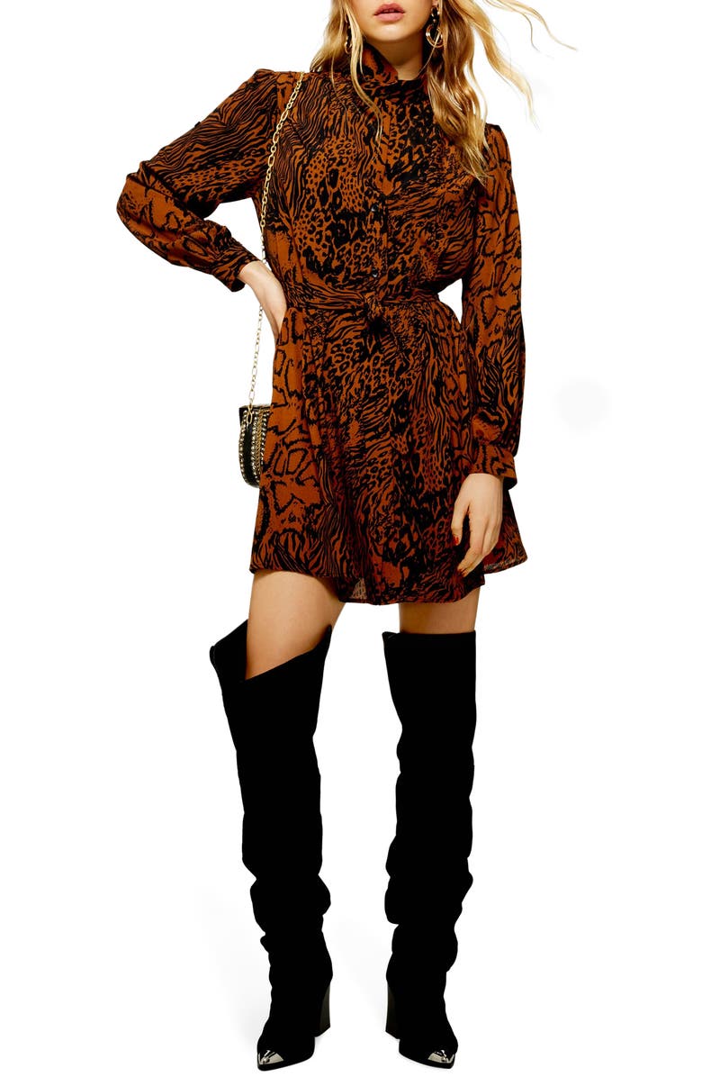 Topshop Snake Shirtdress, Main, color, 