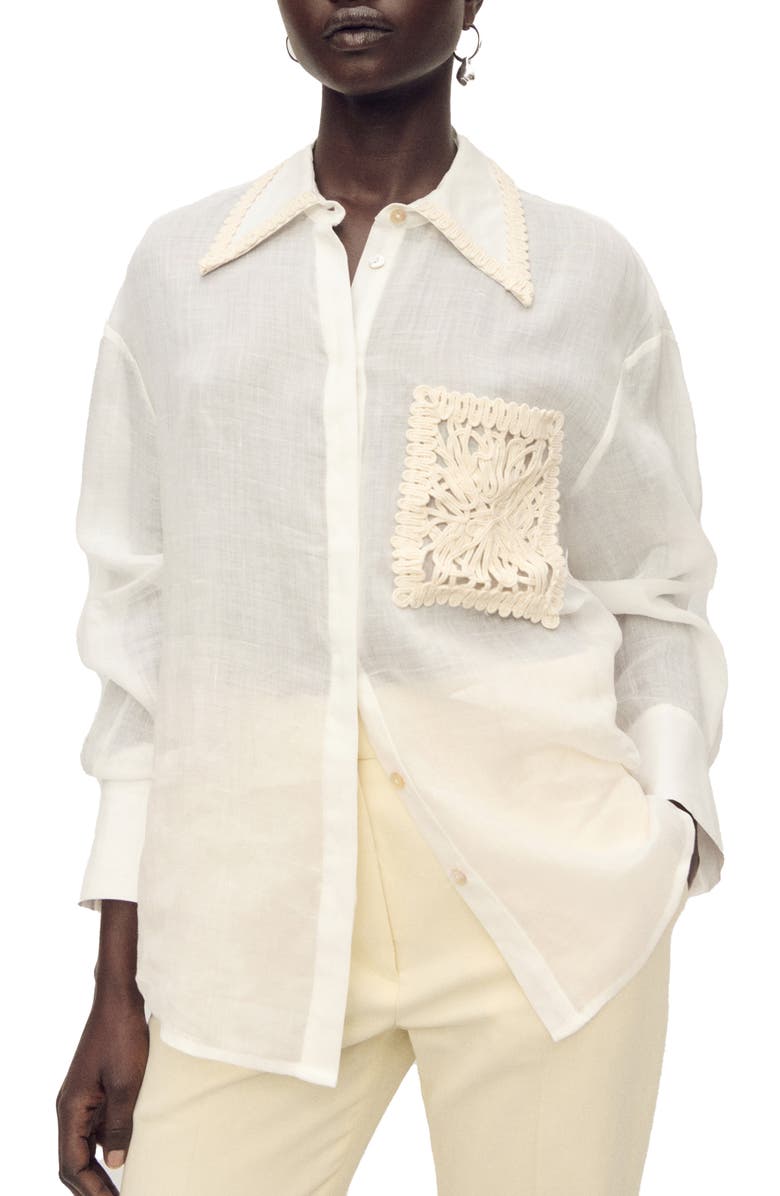 MANGO Embroidered Pocket Long Sleeve Woven Shirt, Main, color, 