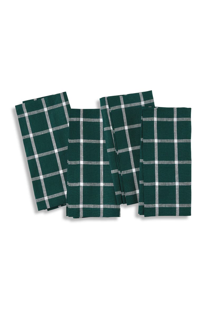 Linen Dinner Napkins Set of 4, 20 x 20" - Windowpane, Main, color, Dark Green