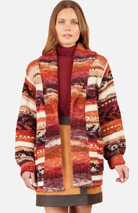 Stripe Fairisle Soft Wrap Cardigan