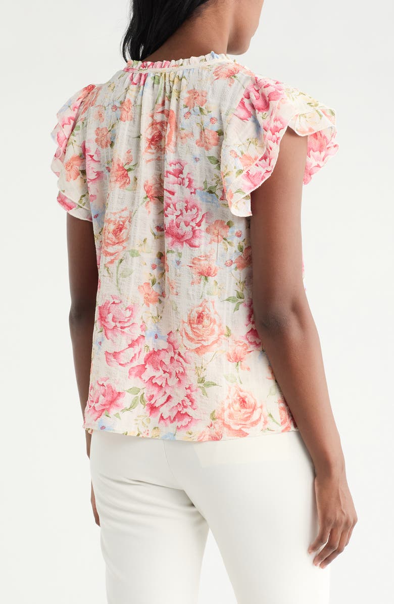 CHENAULT Flutter Sleeve Tie Front Top, Alternate, color, Ivory Multi