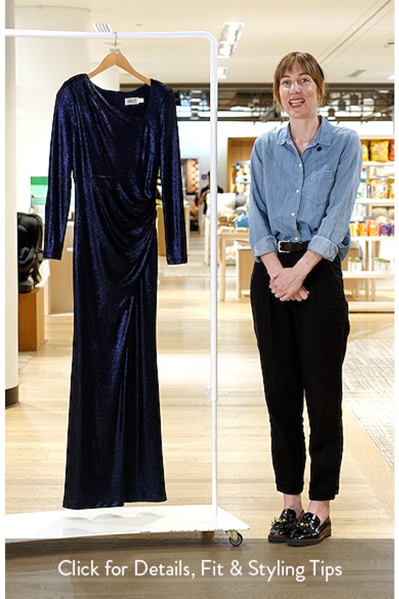 Ruched Metallic Long Sleeve Gown video