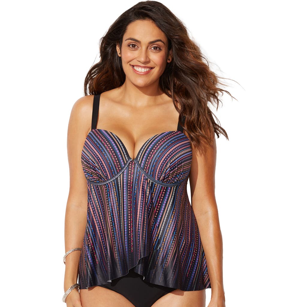 Swimsuits For All Flyaway Underwire Tankini Top In Multi