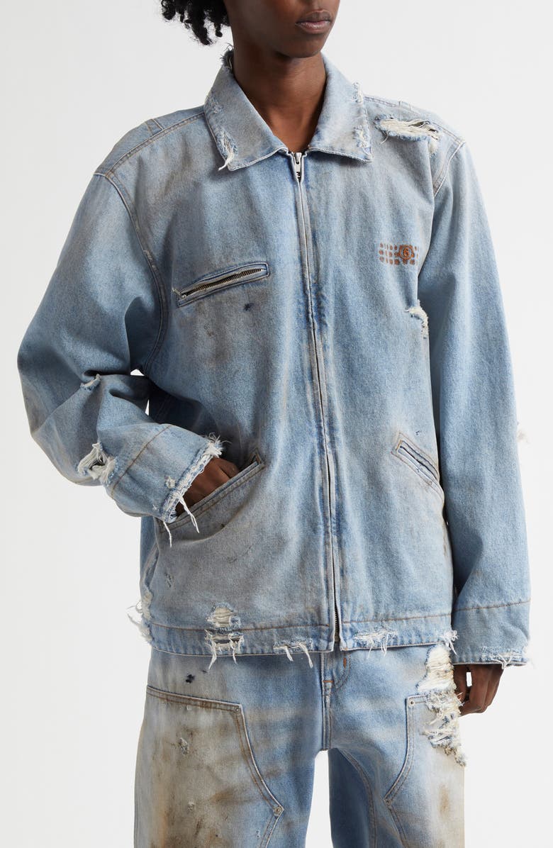 MM6 Maison Margiela Distressed Denim Chore Jacket, Main, color, Medium Blue