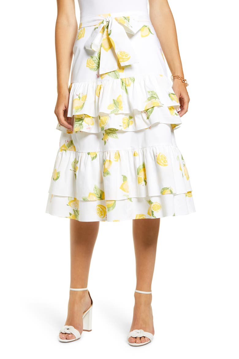 Lemon Tiered Ruffle Skirt, Main, color, YELLOW MAIZE LEMON PRINT