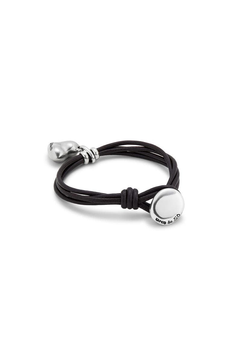 Leather Bracelet with a Sterling Silver-Plated Heart Charm, Alternate, color, Silver