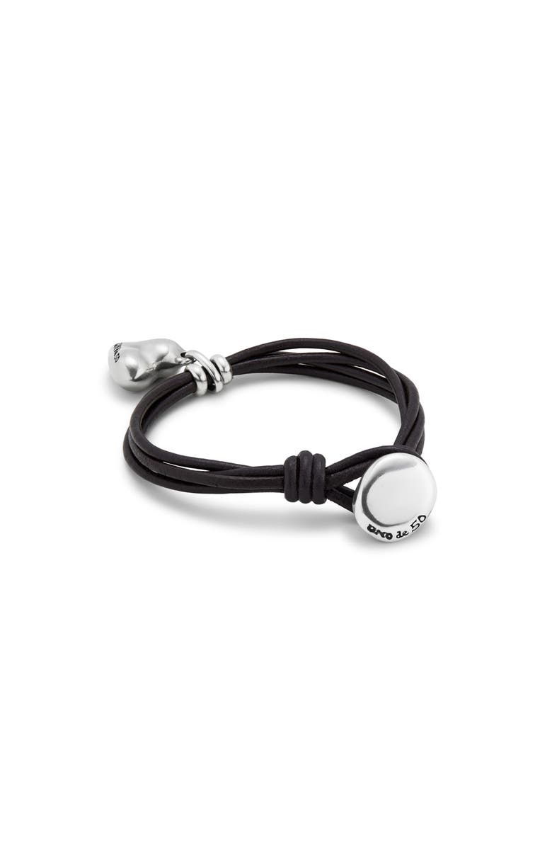 UNODE50 Leather bracelet with a sterling silver-plated heart charm, Alternate, color, Silver
