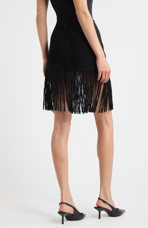 Frame The Saddle Fringe Trim Suede Skirt In Black