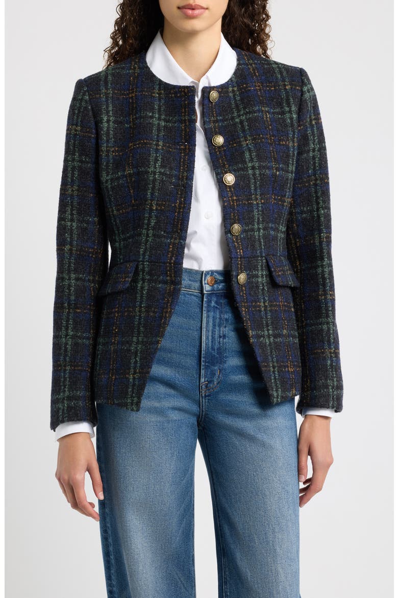 Warby Wool Blend Jacket, Main, color, NAVY TARTAN