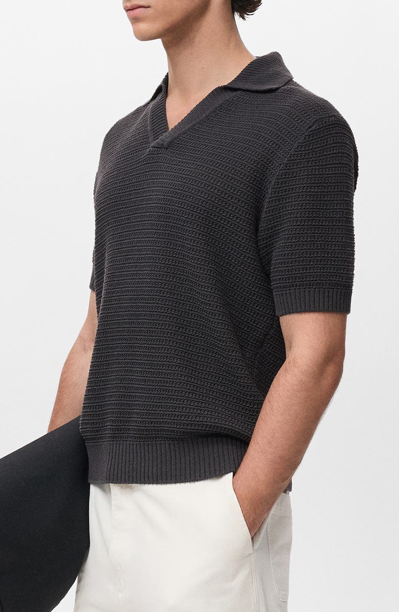 MANGO Cotton Blend Polo Sweater, Alternate, color, Charcoal