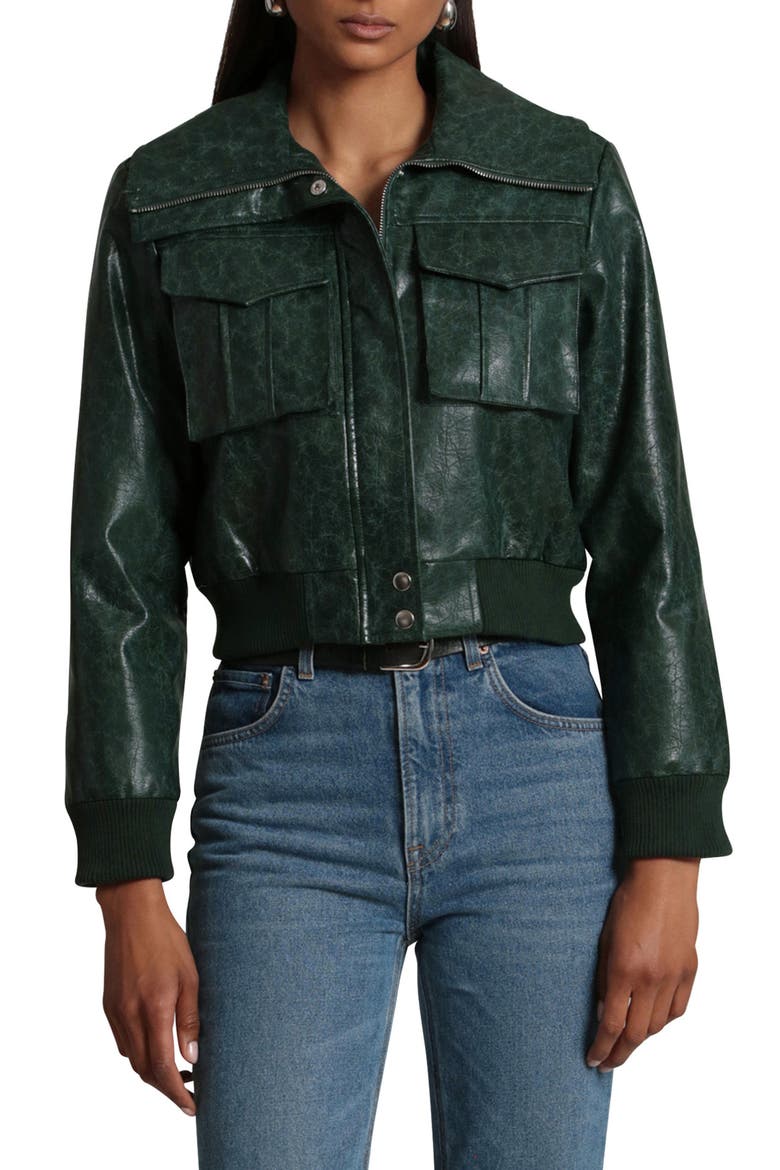 Faux-Ever Leather™ Crop Bomber Jacket, Alternate, color, EMERALD