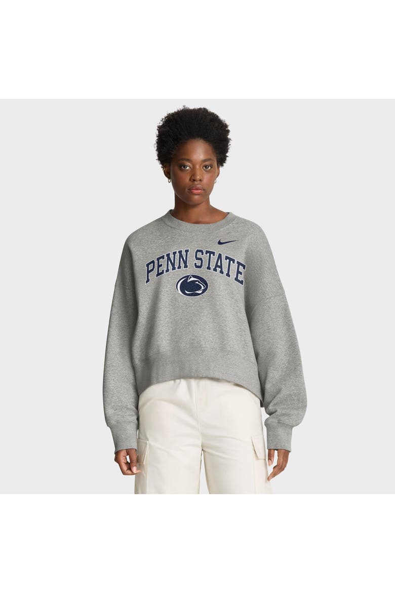 Women's Nike Heather Gray Penn State Nittany Lions Oversized Phoenix Arch Pullover Sweatshirt, Main, color, Heather Gray