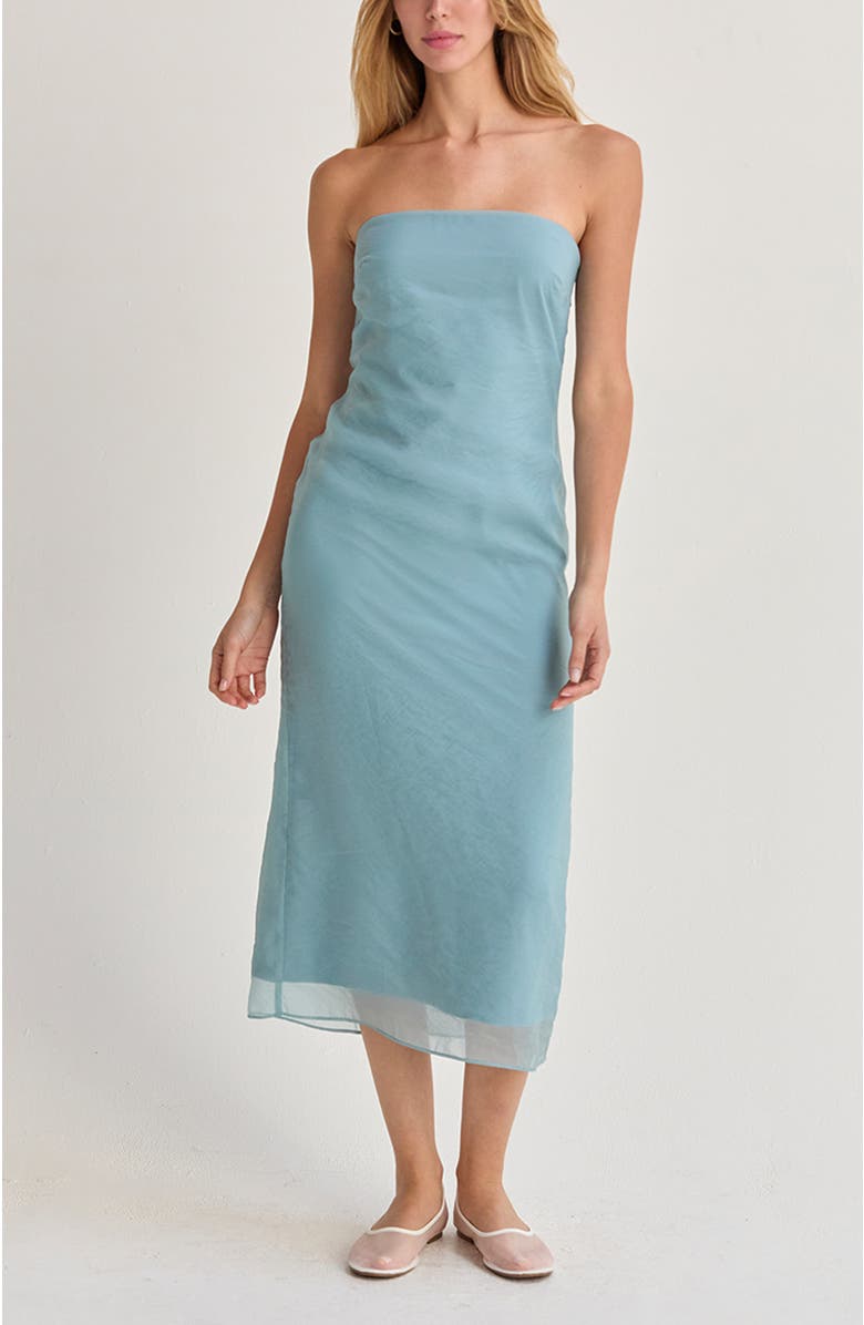CRESCENT Organza Tube Midi Dress, Main, color, Light Blue