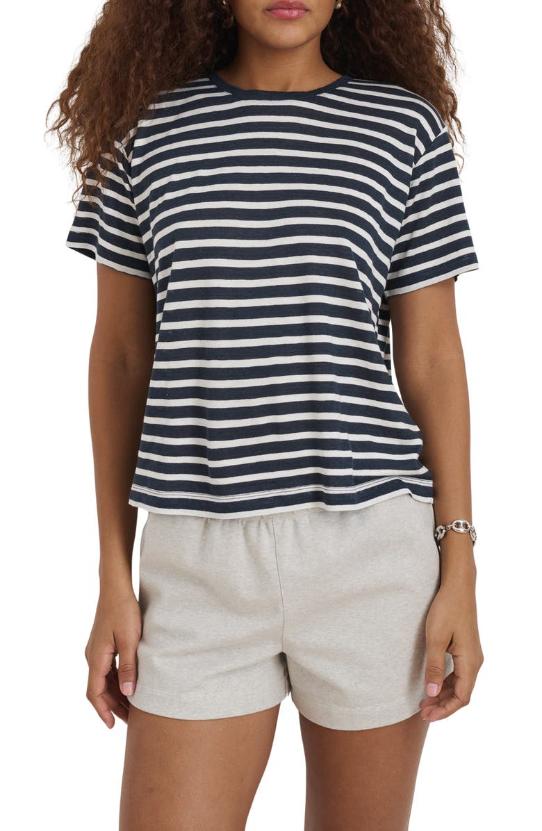 Alex Mill Garcon Stripe Linen Blend T-Shirt, Main, color, Navy / Off White