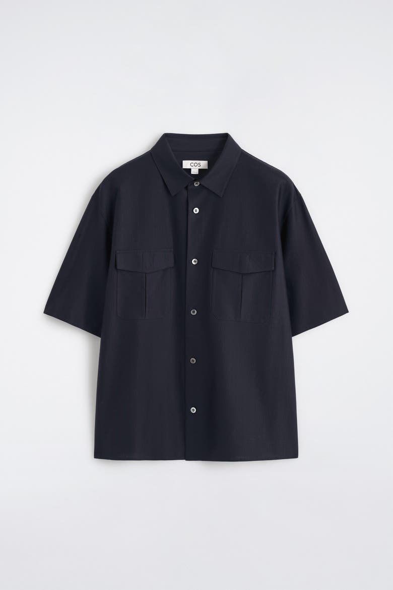Striped Cotton-jacquard Shirt, Alternate, color, NAVY / BROWN / STRIPED