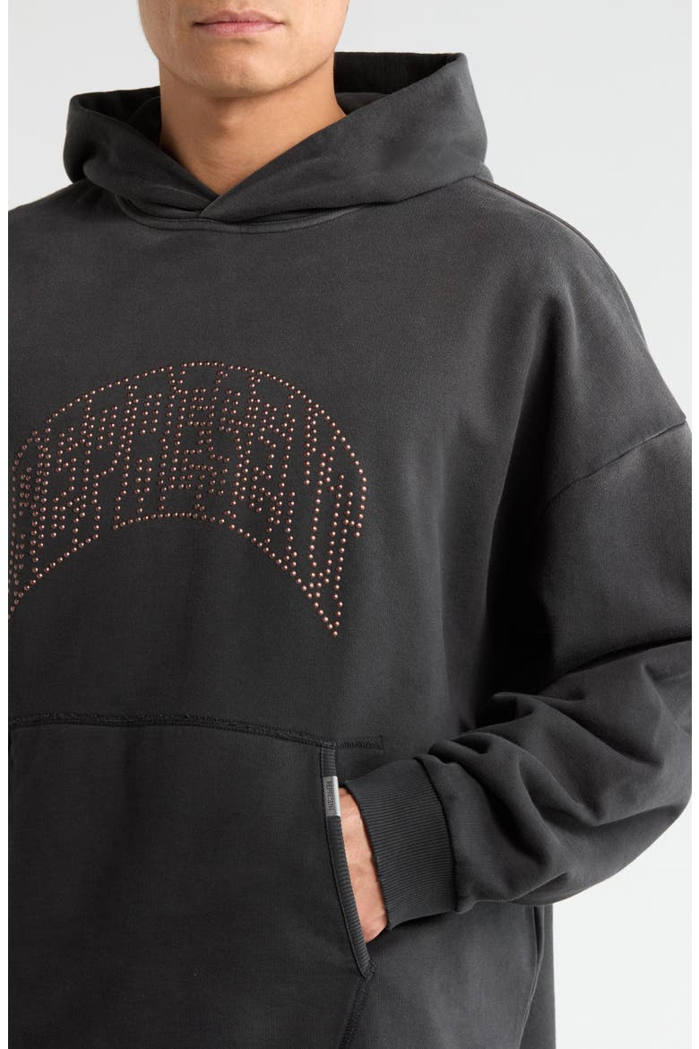 Beaded Logo Cotton Hoodie, Alternate, color, STAINED BLACK