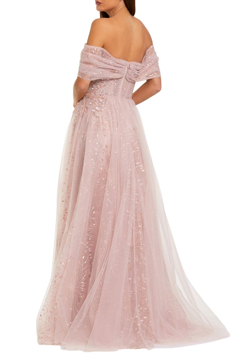 Embroidered Tulle Off The Shoulder Ballgown, Alternate, color, Dusty Rose