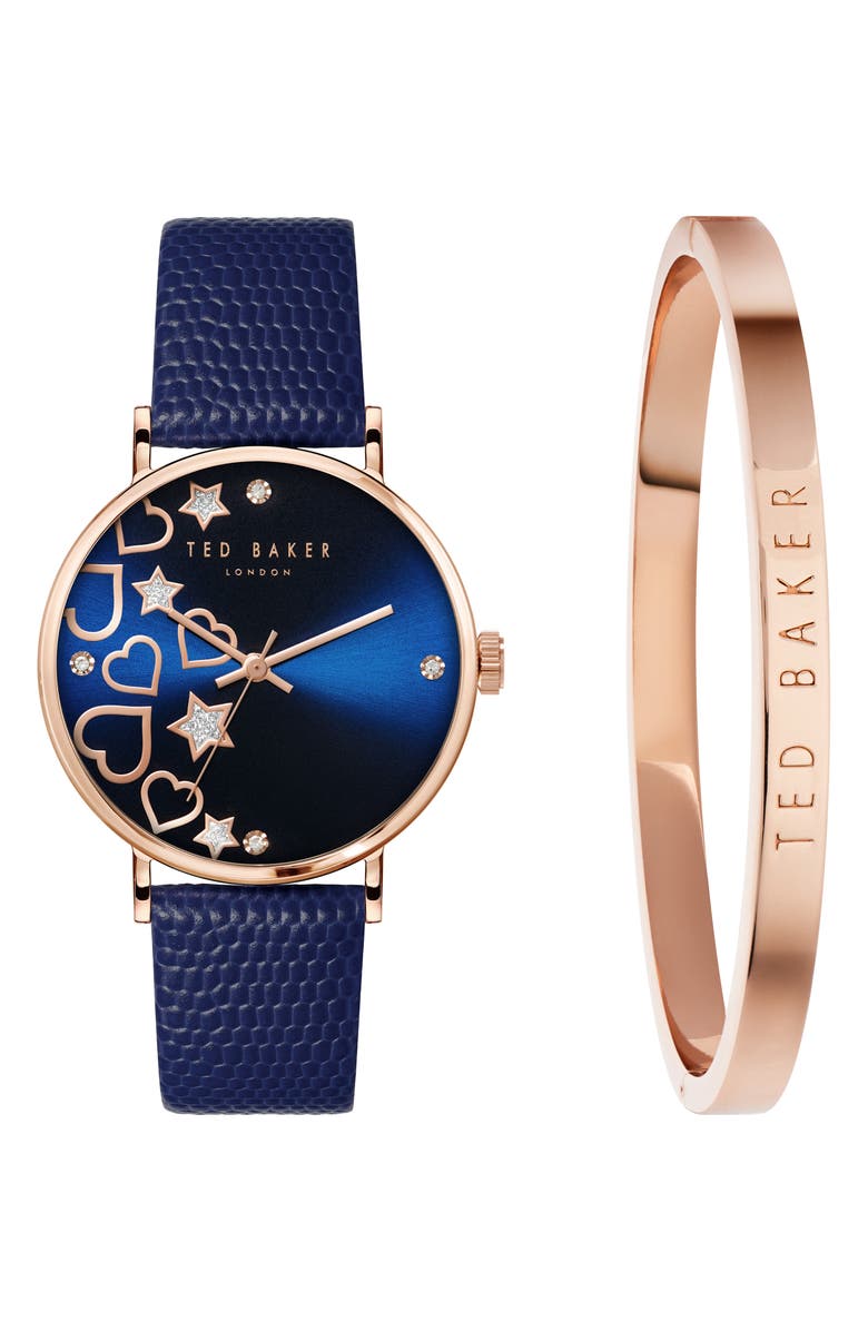Ted Baker London Phylipa Leather Strap Watch & Bangle Bracelet Set, 34mm, Main, color,