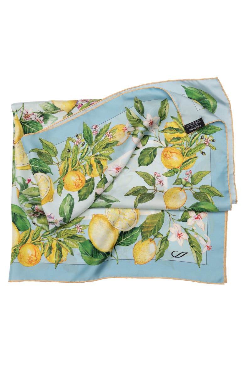 Limoni Fioriti - Silk Foulard for Women, Alternate, color, Sky Blue