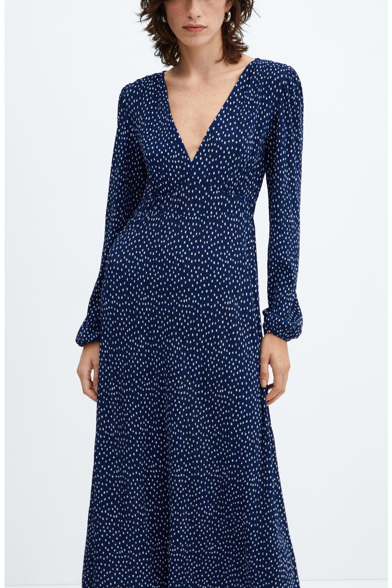 Polka Dot Long Sleeve Midi Dress, Alternate, color, BLUE