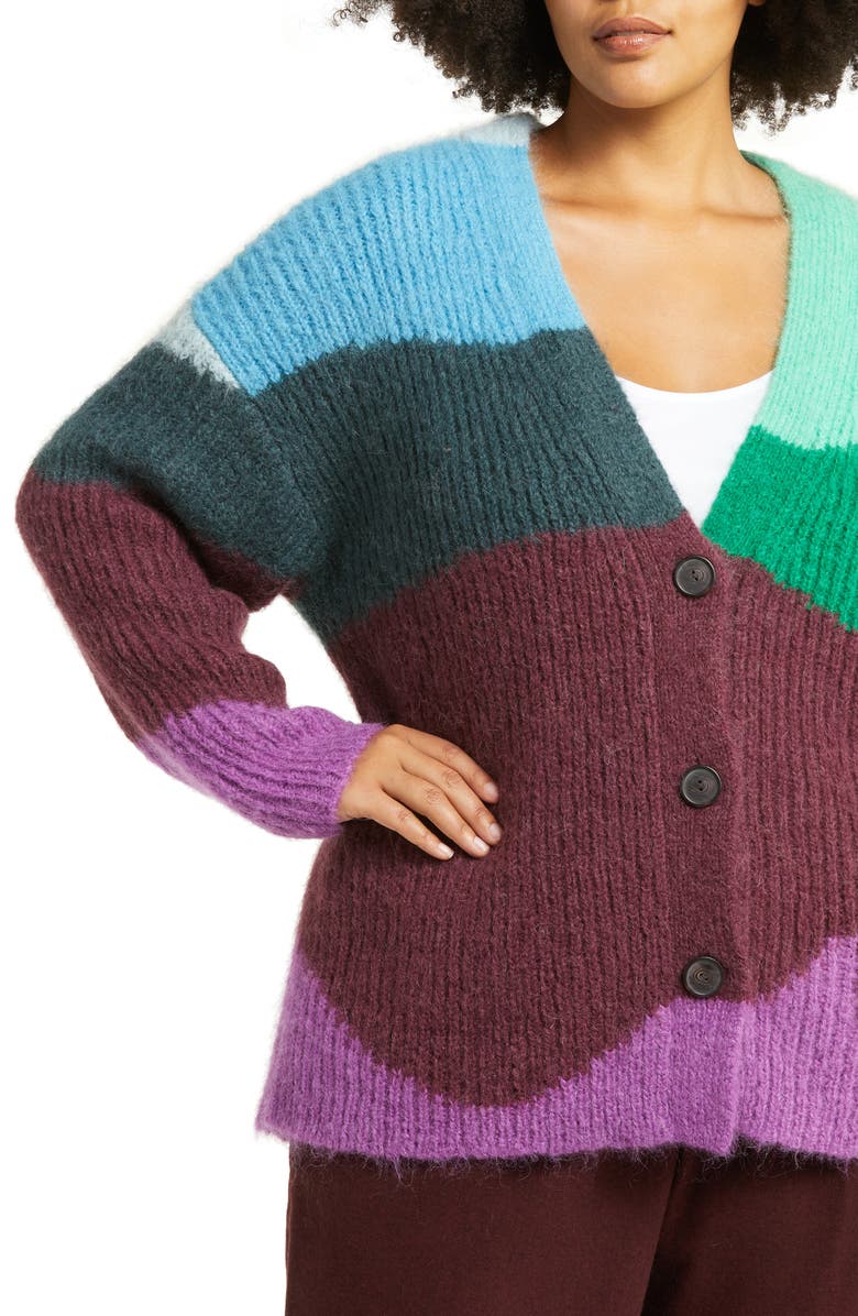 Vince Intarsia Wave Mohair Blend Cardigan, Alternate, color,