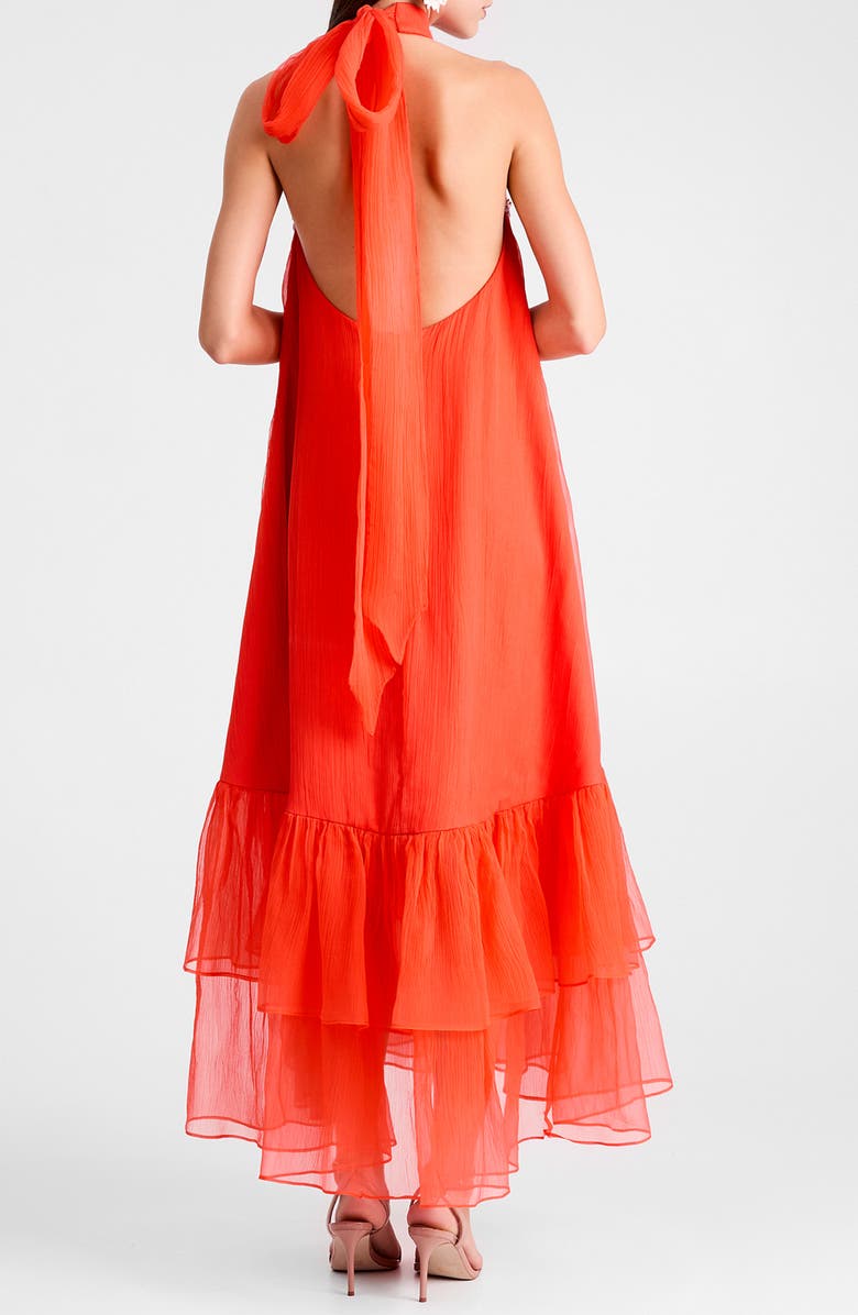 HELSI Romy Floral Appliqué Tiered Crinkle Chiffon Halter Dress, Alternate, color, Persimmon