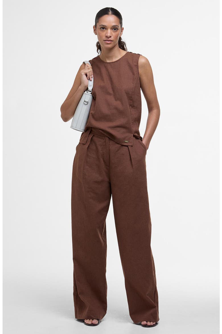 Lucy Pleated High Waist Cotton & Linen Pants, Alternate, color, WALNUT