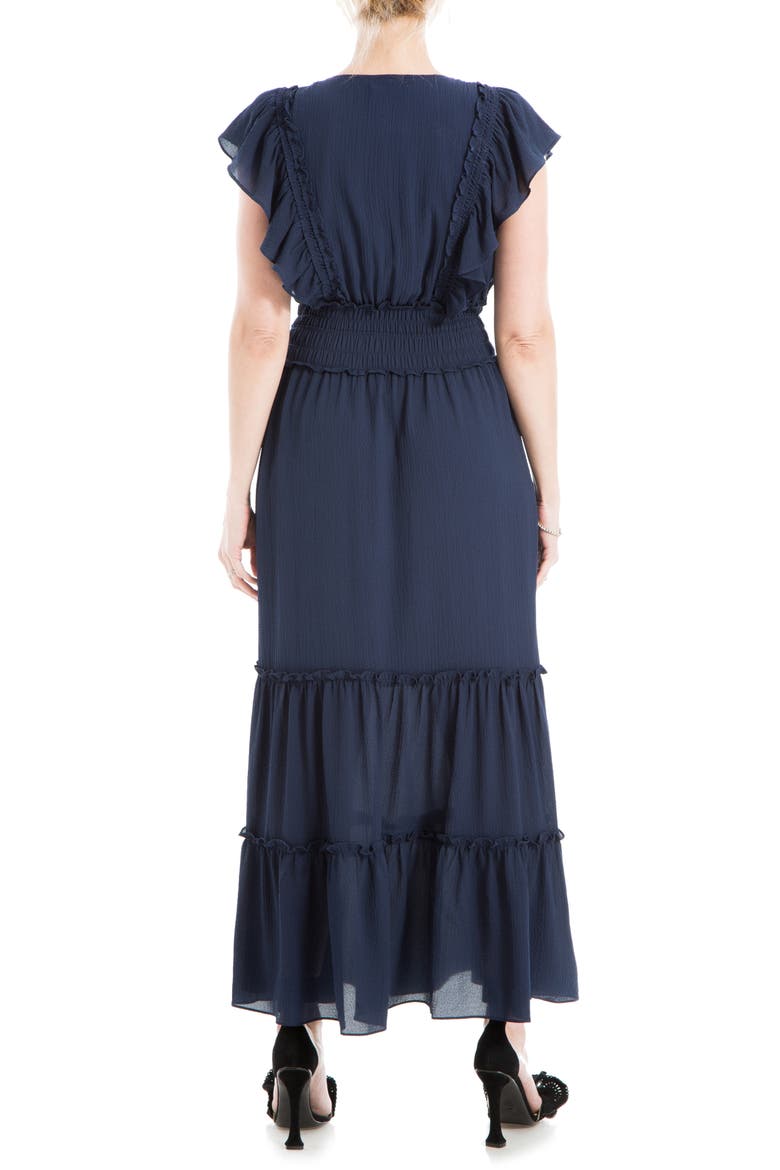 Pebble Crepe Flutter Sleeve Maxi Dress, Alternate, color, NAVY
