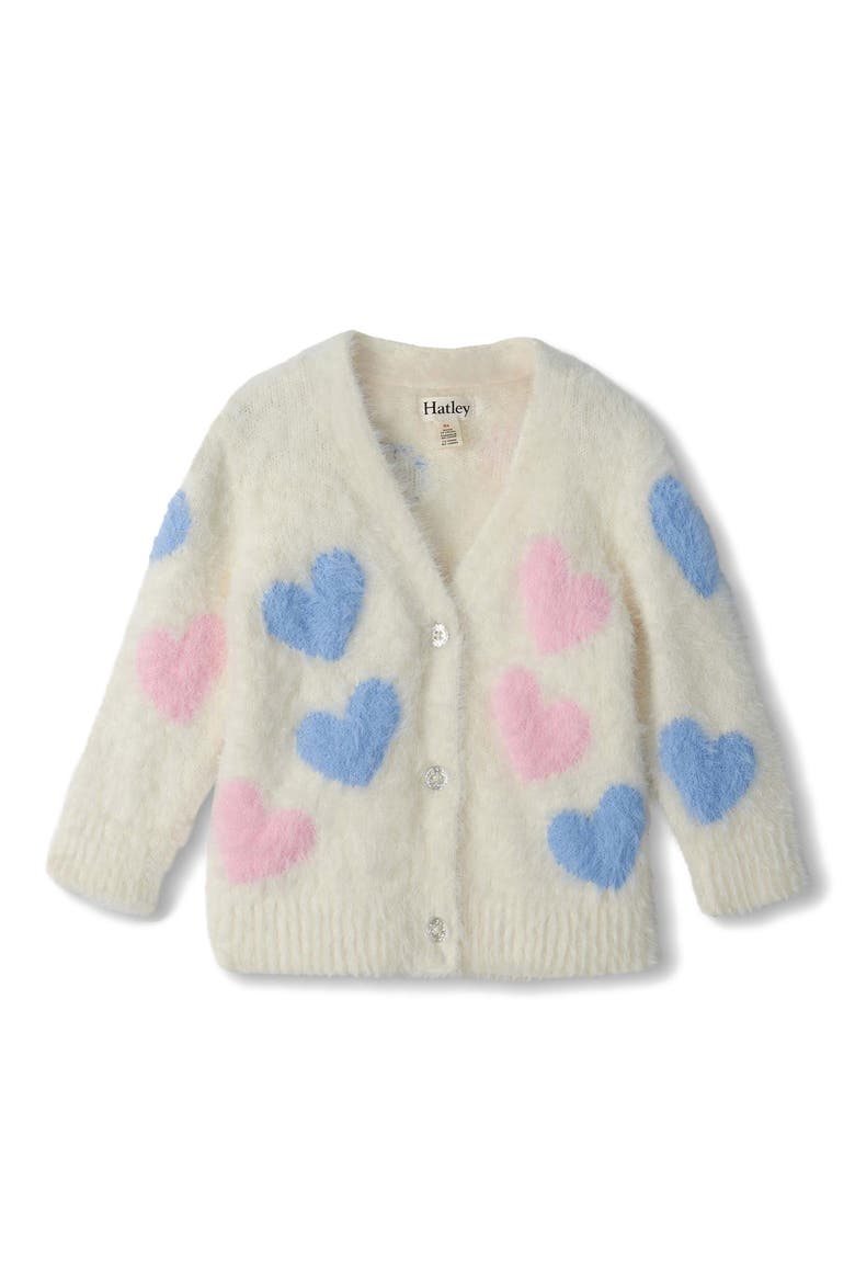 Kids' Jumbo Hearts Fuzzy Cardigan, Main, color, GARDENIA