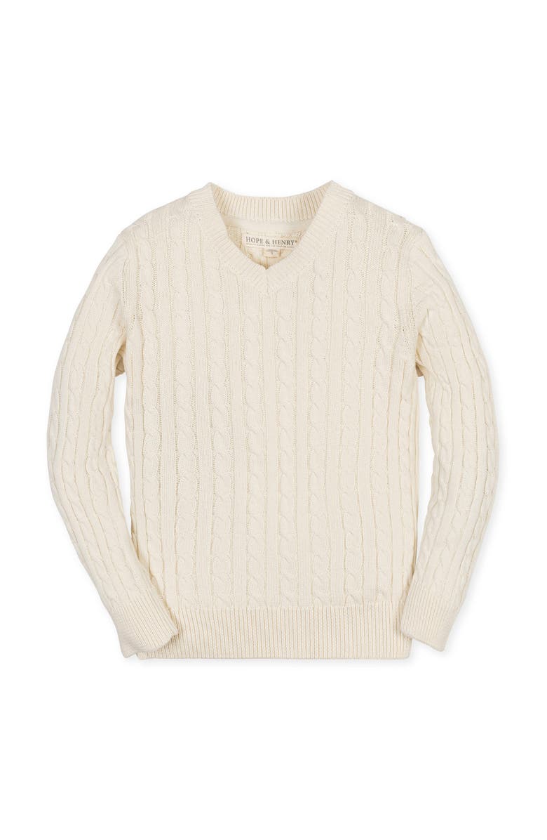 Hope & Henry Kids' Organic Long Sleeve V-Neck Cable Sweater, Main, color, Ivory Cable