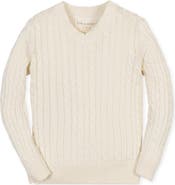 Hope & Henry Kids' Organic Long Sleeve V-Neck Cable Sweater