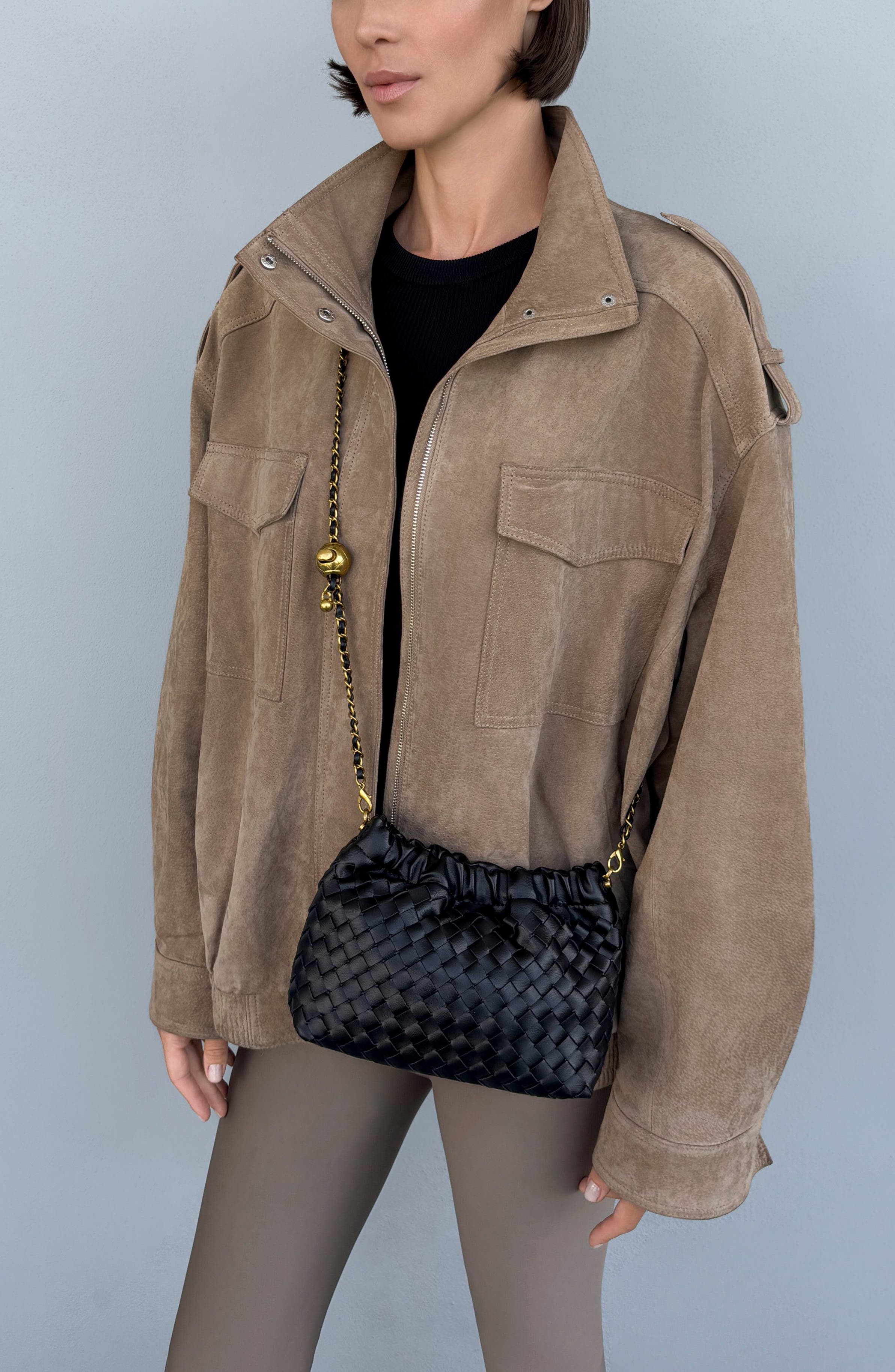 Woven Faux Leather Crossbody Bag, Alternate, color, BLACK