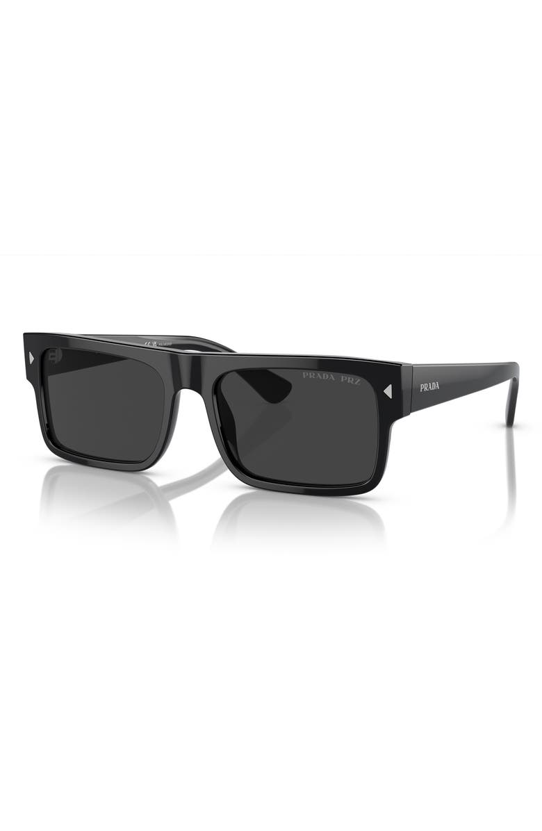 Prada 59mm Polarized Rectangular Sunglasses, Alternate, color, Black