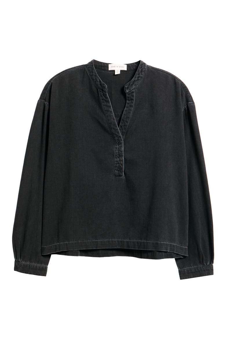 Shirred Cotton-Blend Denim Top, Alternate, color, NOCTURNE NIGHT WASH