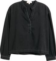 Cloth & Stone Shirred Cotton-Blend Denim Top