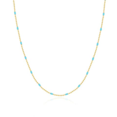 Blue Enamel Nugget Bead Necklace