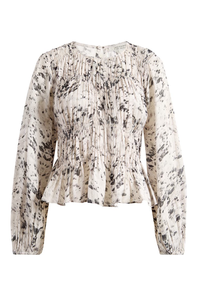 Melani Print Gathered Peplum Top, Alternate, color, CANTER ECRU WHITE
