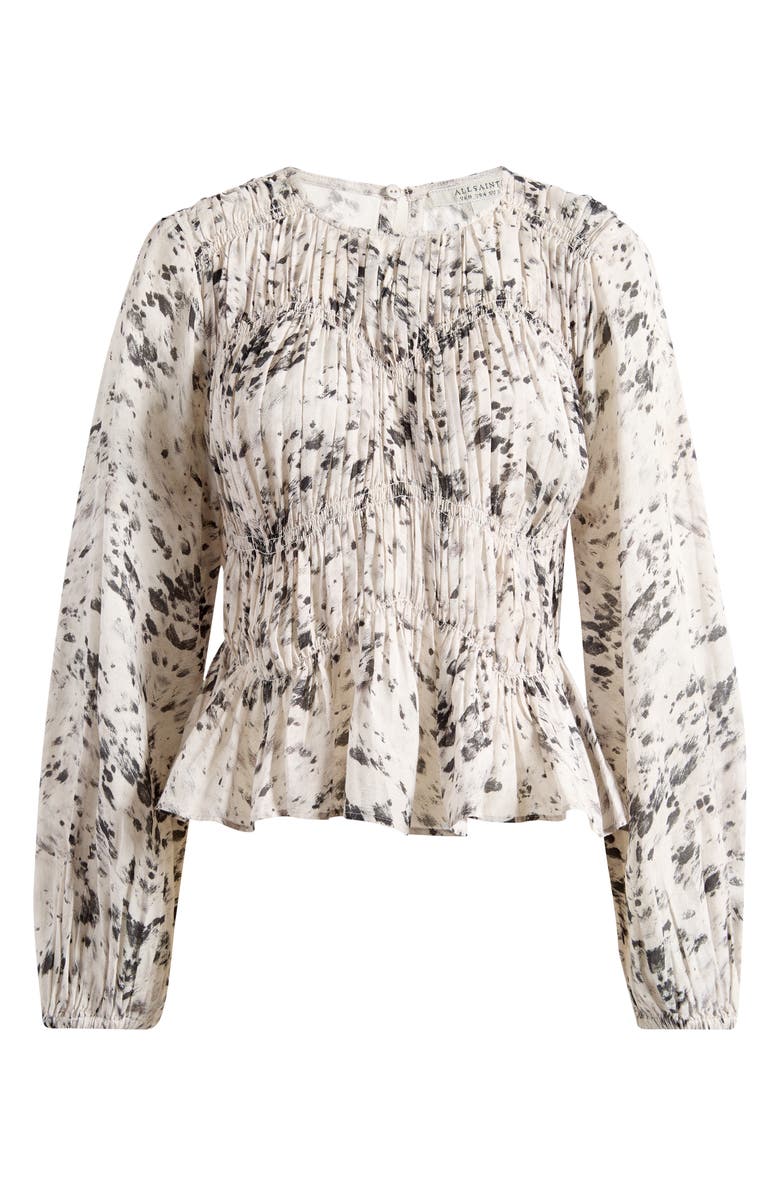 AllSaints Melani Print Gathered Peplum Top, Alternate, color, Canter Ecru White