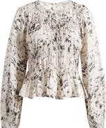 AllSaints Melani Print Gathered Peplum Top