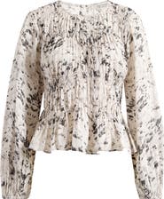 AllSaints Melani Print Gathered Peplum Top