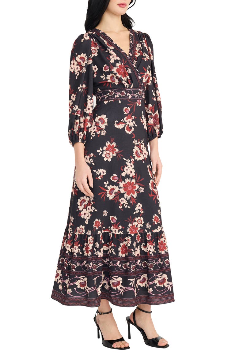 Floral Tiered Maxi Dress, Alternate, color, BLACK/ LIGHT RUST