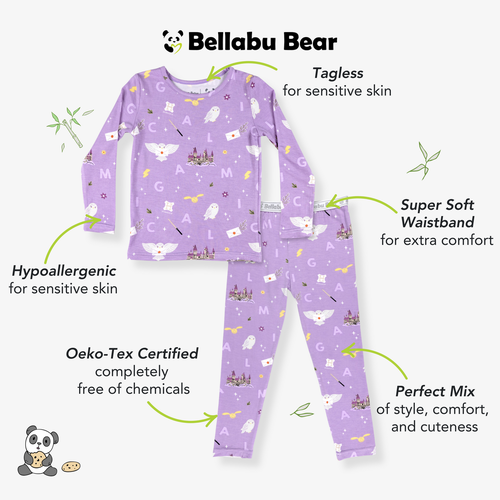 Bellabu Bear Unisex Kids' Hedwig's Magical Mail Set Of 2 Piece Pajamas In Purple