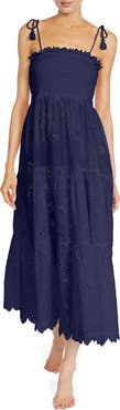 Robin Piccone Daisy Flounce Cotton Eyelet Cover-Up Dress