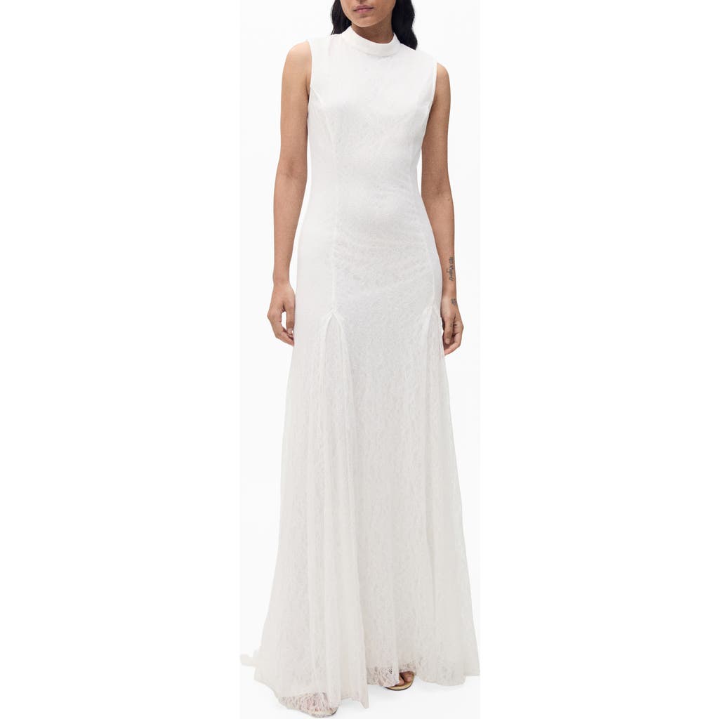 Mango Lace Godet Sleeveless Gown In White