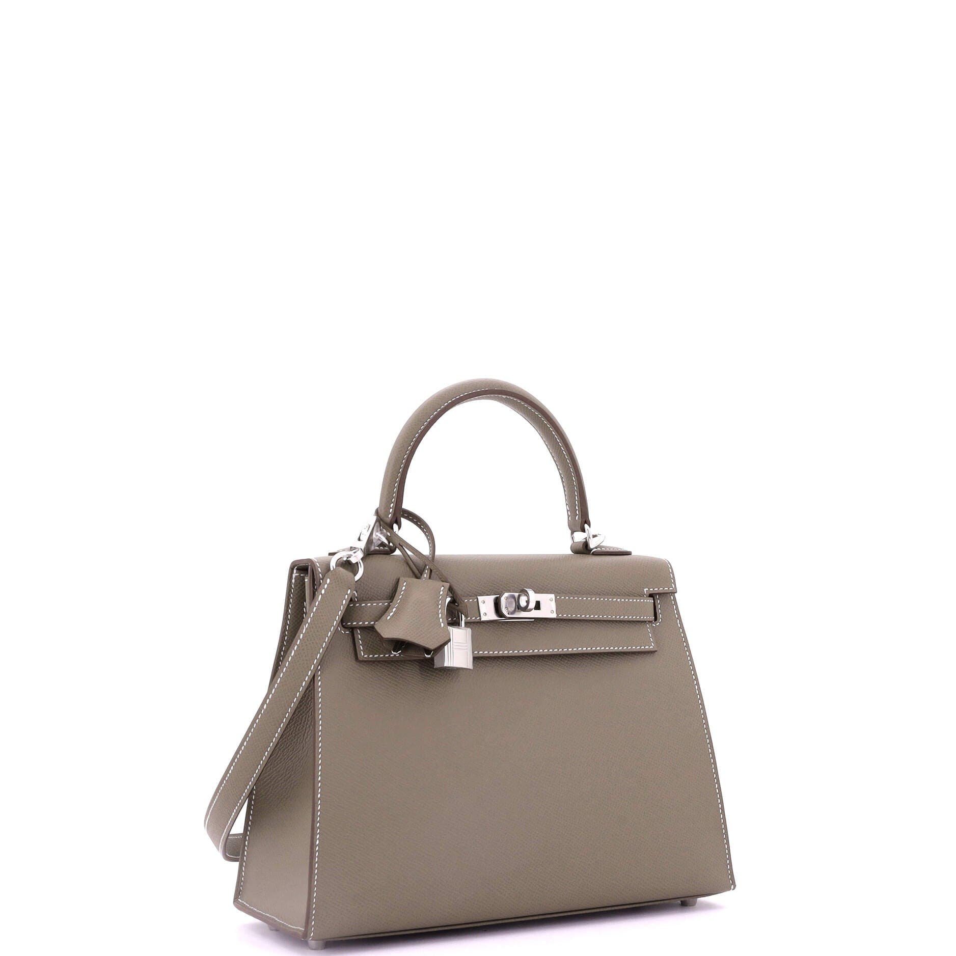 Pre-Owned Hermes Kelly Handbag Grey Epsom with Palladium Hardware 25, Alternate, color, 