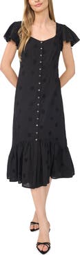 CeCe Eyelet Flutter Sleeve Button Down Midi Dress